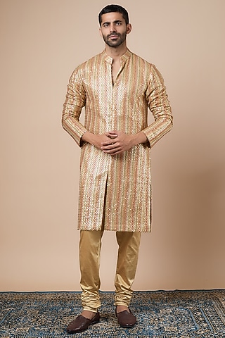 Gold Georgette Embroidered Kurta Set by Dapper & Dare
