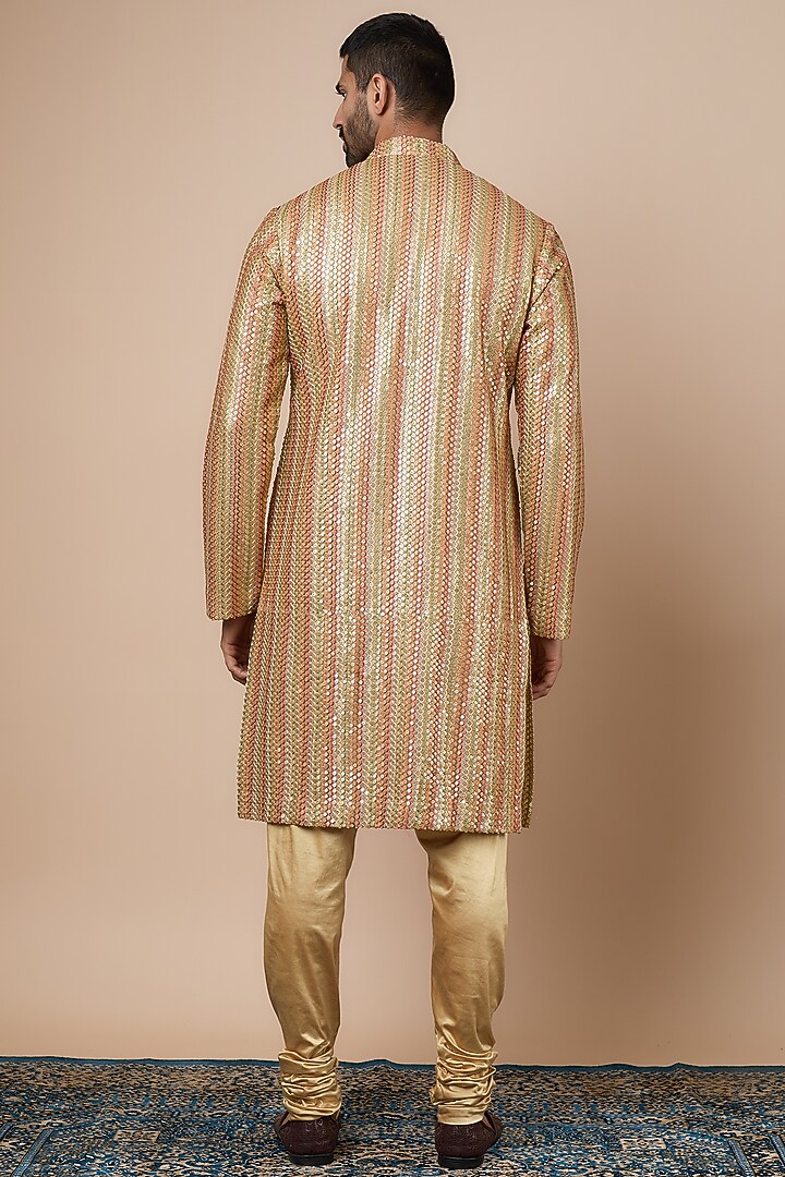 Gold Georgette Embroidered Kurta Set by Dapper & Dare at Pernia's Pop Up Shop