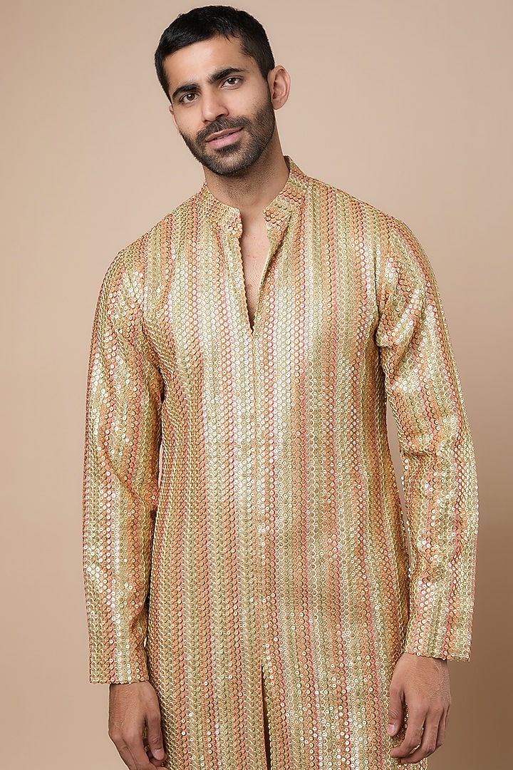 Gold Georgette Embroidered Kurta Set by Dapper & Dare at Pernia's Pop Up Shop