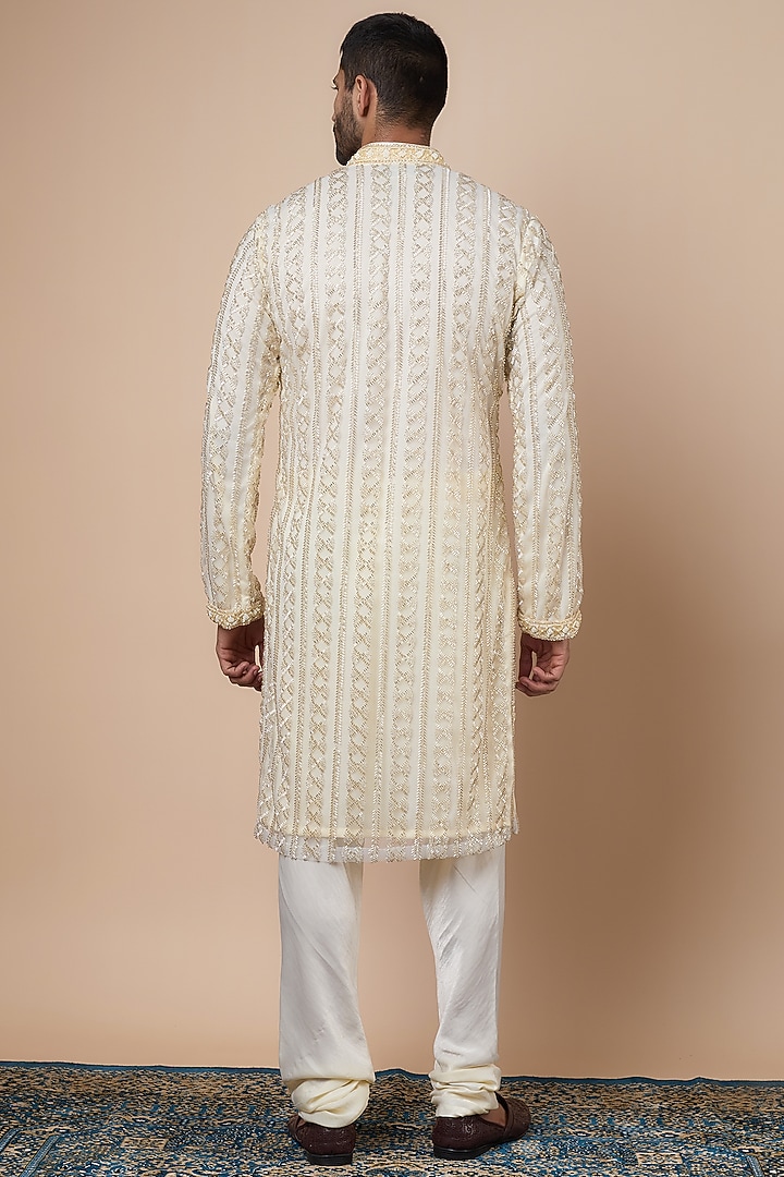 Cream Georgette Cutdana Embroidered Kurta Set by Dapper & Dare at Pernia's Pop Up Shop