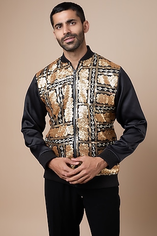 Black & Bronze Velvet Bomber Jacket by Dapper & Dare