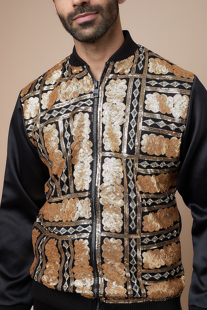 Black & Bronze Velvet Bomber Jacket by Dapper & Dare at Pernia's Pop Up Shop