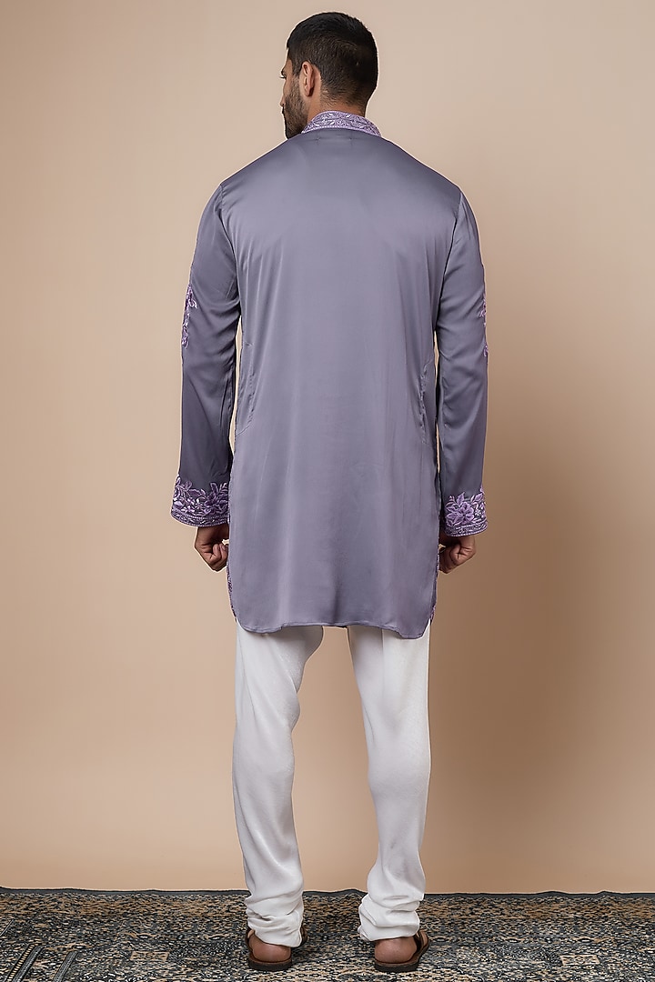 Lilac Crepe Thread Embroidered Kurta Set by Dapper & Dare at Pernia's Pop Up Shop