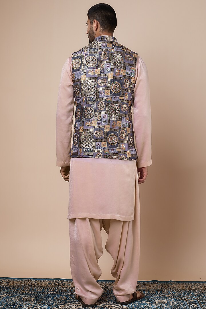 Lavender Georgette Mirror Embroidered Bundi Jacket Set by Dapper & Dare at Pernia's Pop Up Shop