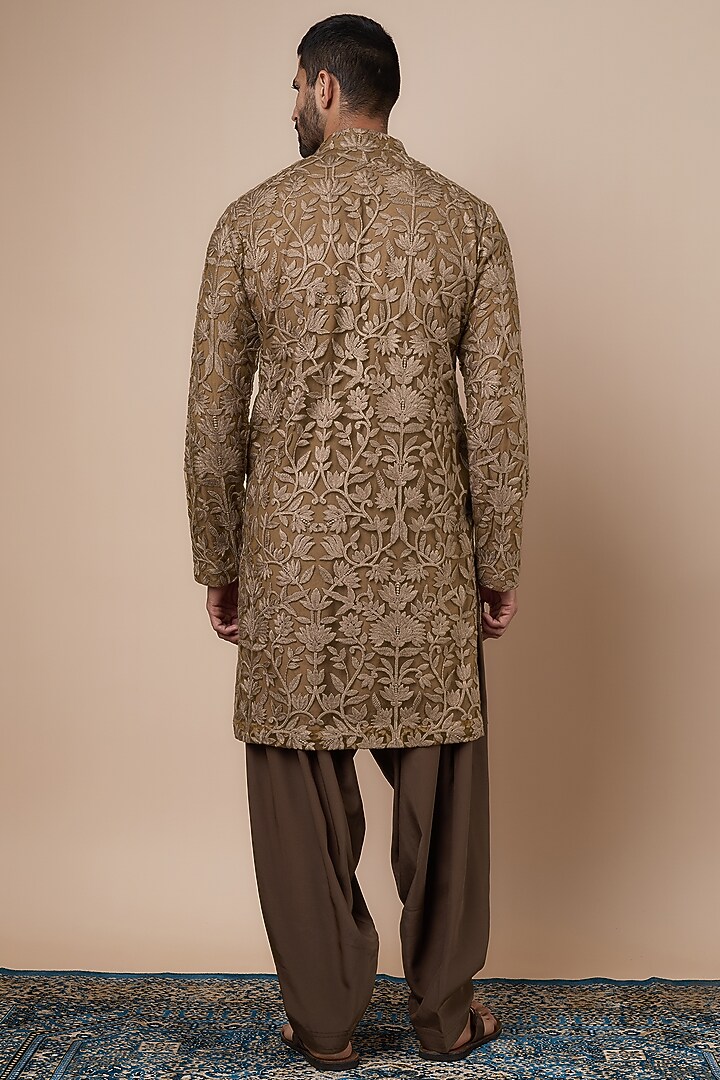 Mocha Brown Georgette Printed Kurta Set by Dapper & Dare at Pernia's Pop Up Shop