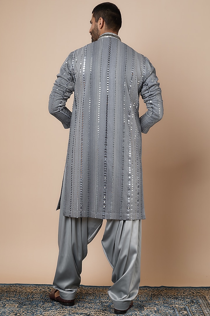 Grey Georgette Mirror Embroidered Kurta Set by Dapper & Dare at Pernia's Pop Up Shop