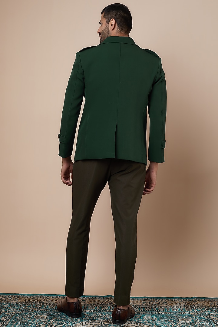 Dark Green Banana Crepe & Cotton Twill Safari Jacket Set by Dapper & Dare at Pernia's Pop Up Shop