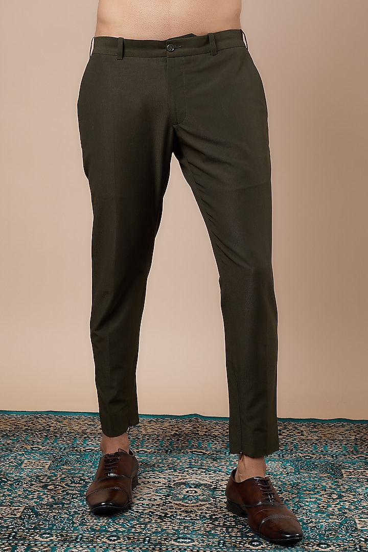 Dark Green Banana Crepe & Cotton Twill Safari Jacket Set by Dapper & Dare at Pernia's Pop Up Shop