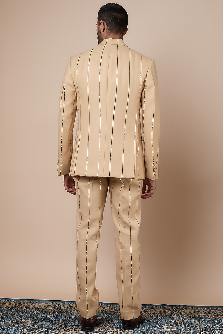 Almond Beige Linen Double-Breasted Blazer Set by Dapper & Dare at Pernia's Pop Up Shop