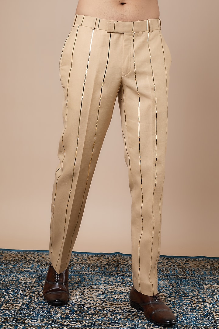 Almond Beige Linen Double-Breasted Blazer Set by Dapper & Dare at Pernia's Pop Up Shop