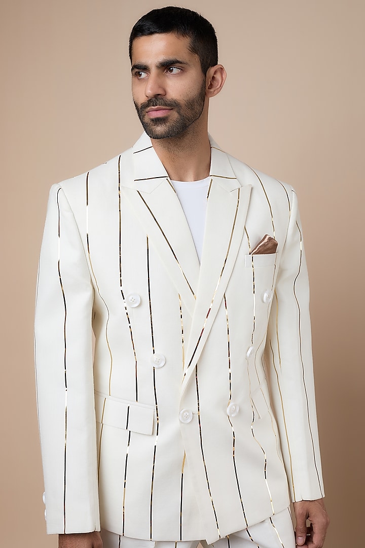 Ecru Linen Double Breasted Blazer Set by Dapper & Dare at Pernia's Pop Up Shop