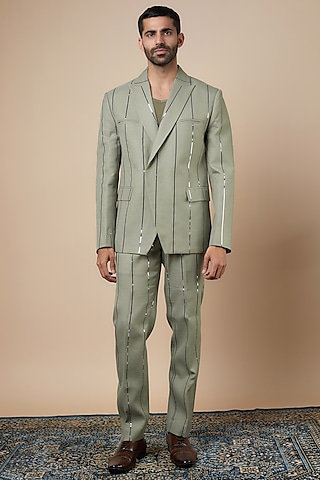 Green Linen Double Breasted Blazer Set by Dapper & Dare