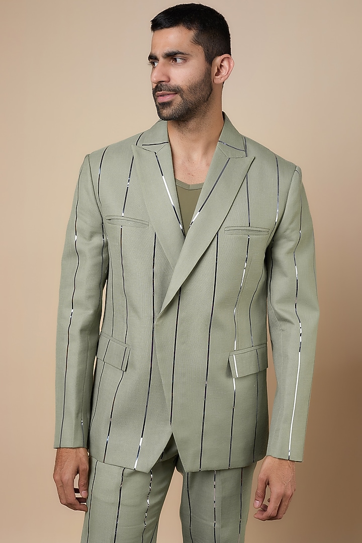 Green Linen Double Breasted Blazer Set by Dapper & Dare at Pernia's Pop Up Shop