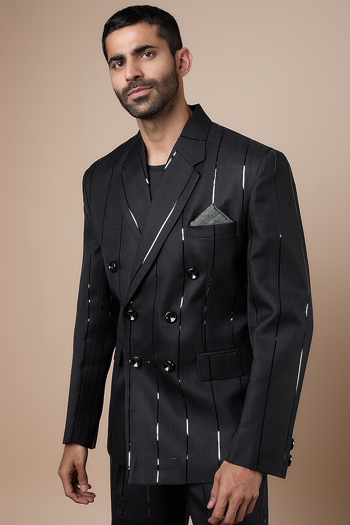 Black Linen Double Breasted Blazer Set by Dapper & Dare at Pernia's Pop Up Shop