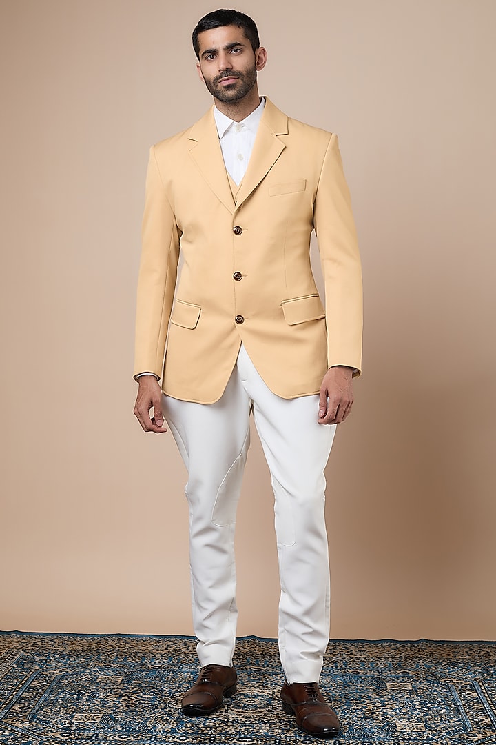 Brownish Beige Japanese Cotton Twill Blazer Set by Dapper & Dare