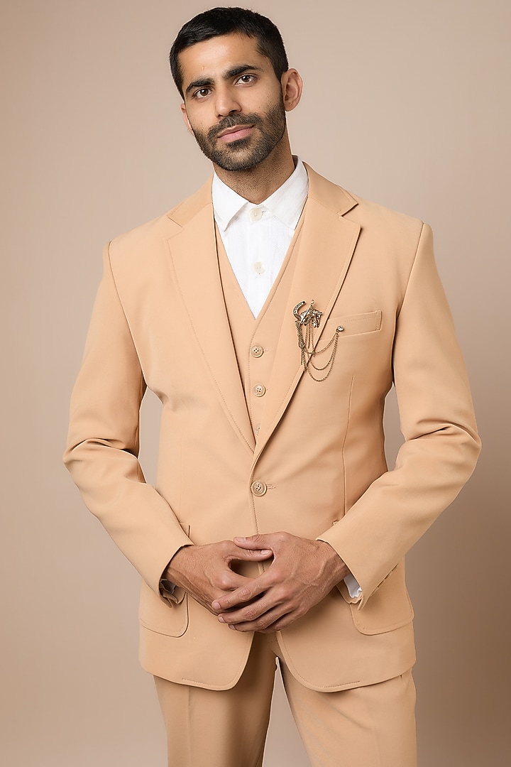 Beige Banana Crepe Blazer Set by Dapper & Dare at Pernia's Pop Up Shop