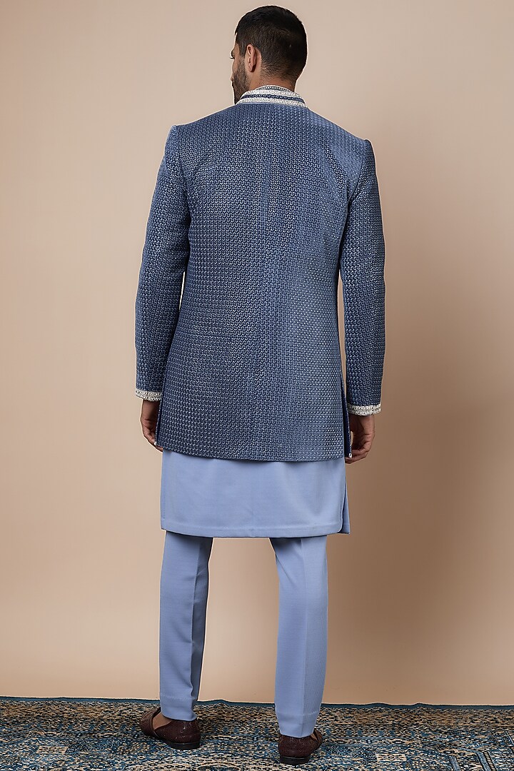Blue Velvet Wedding Indowestern Set by Dapper & Dare at Pernia's Pop Up Shop