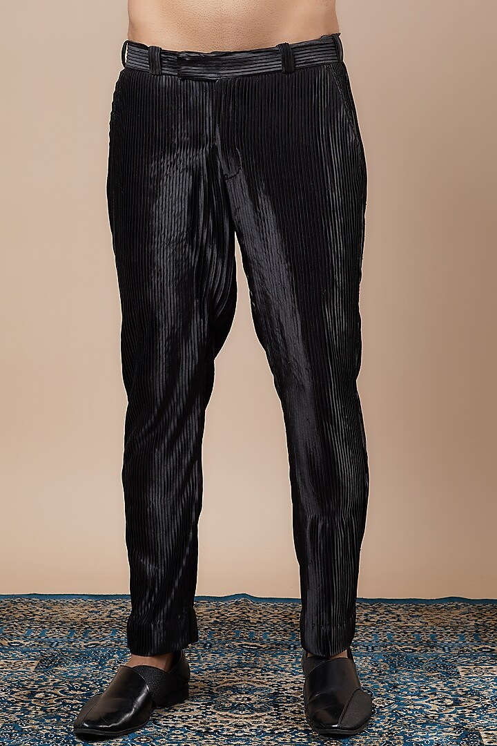 Black Velvet Motif Embroidered Wedding Sherwani Set by Dapper & Dare at Pernia's Pop Up Shop