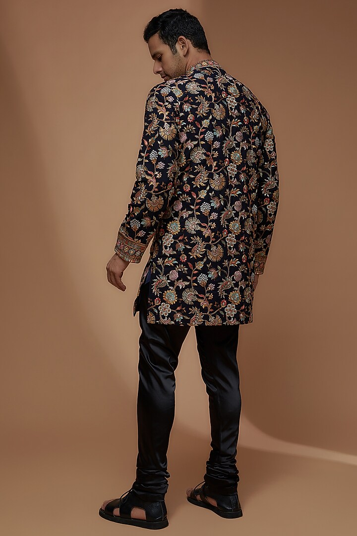Midnight Black Georgette Embroidered Kurta Set by Dapper & Dare at Pernia's Pop Up Shop
