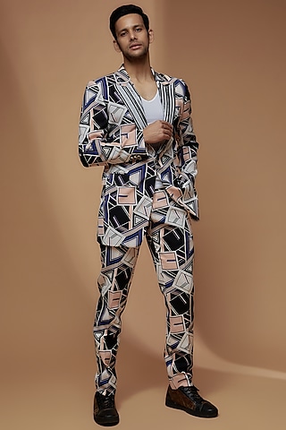 Multi-Colored Pure Crepe Digital Printed Blazer Set by Dapper & Dare