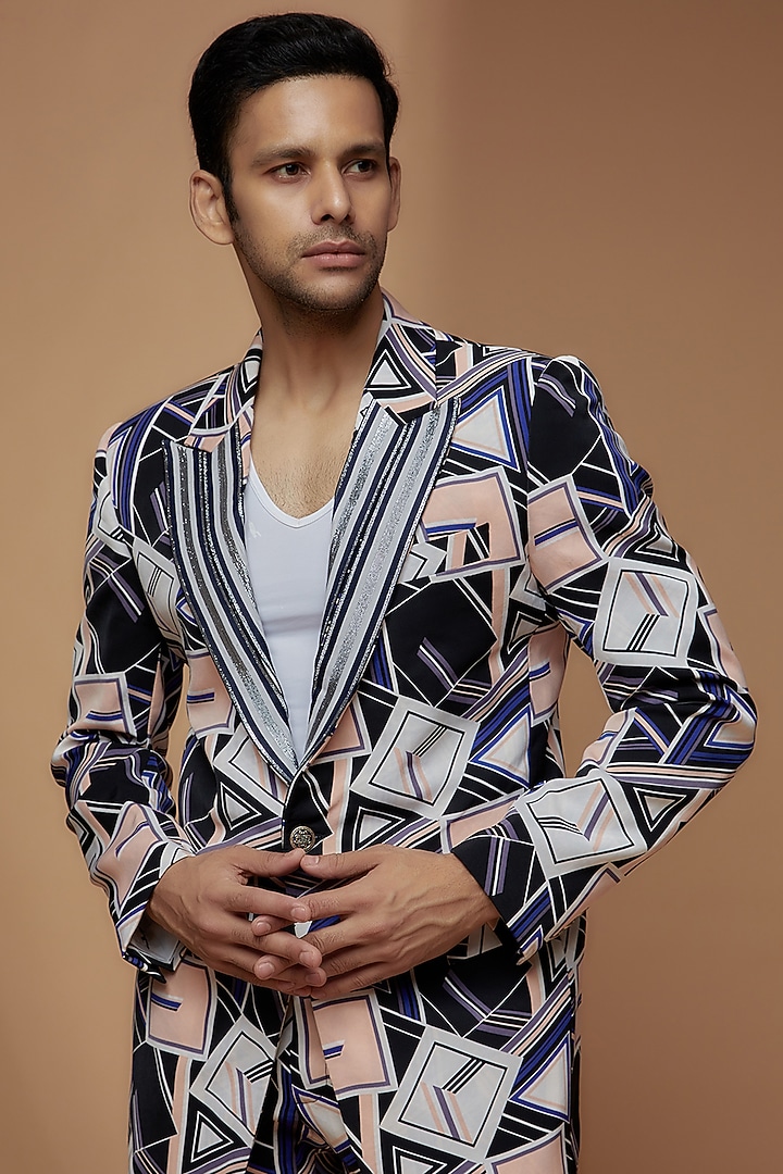 Multi-Colored Pure Crepe Digital Printed Blazer Set by Dapper & Dare at Pernia's Pop Up Shop