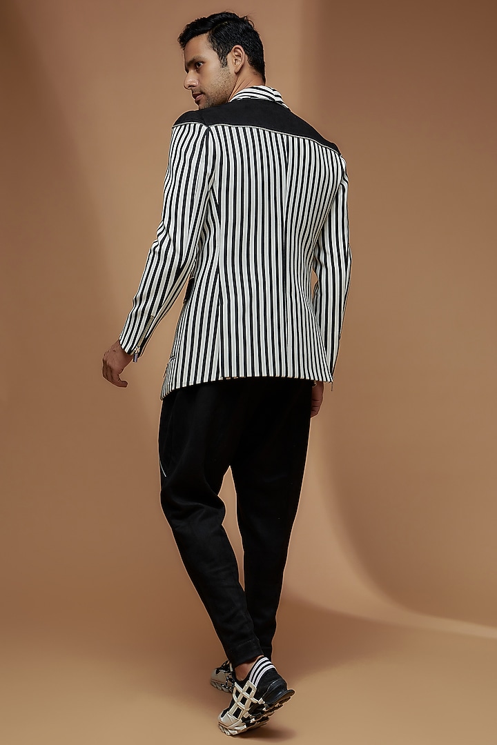 Black & White Banana Crepe Striped Blazer Set by Dapper & Dare at Pernia's Pop Up Shop