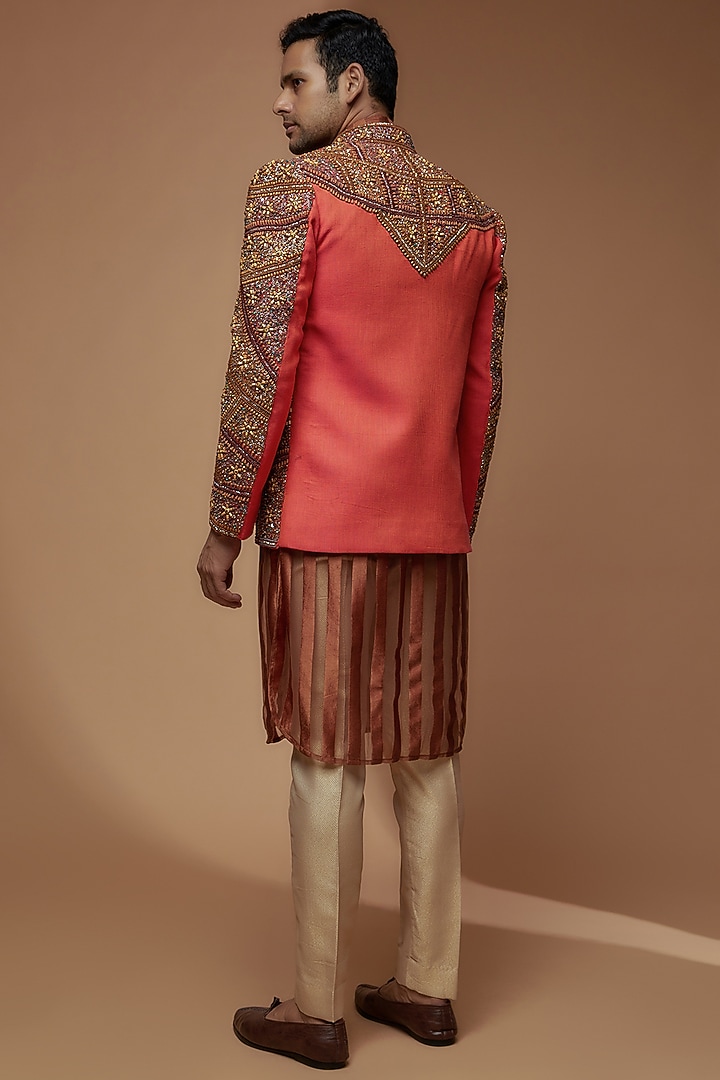 Caramel Brown Jute Cotton Blend Embellished Indo-Western Set by Dapper & Dare at Pernia's Pop Up Shop