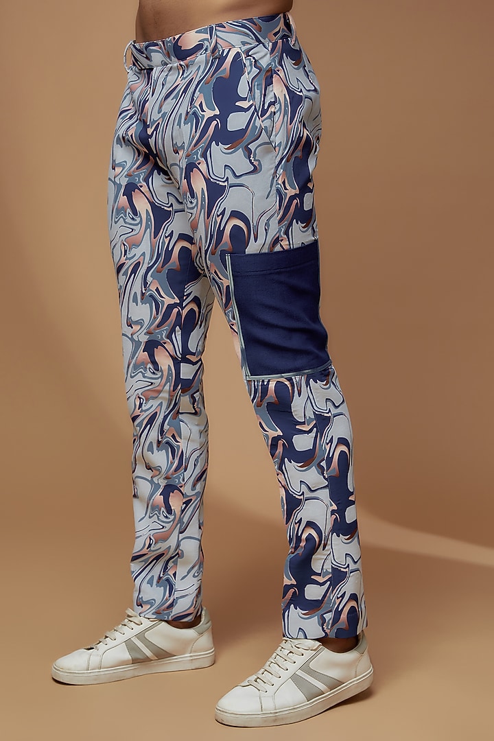 White & Blue Crepe Digital Printed Blazer Set by Dapper & Dare at Pernia's Pop Up Shop