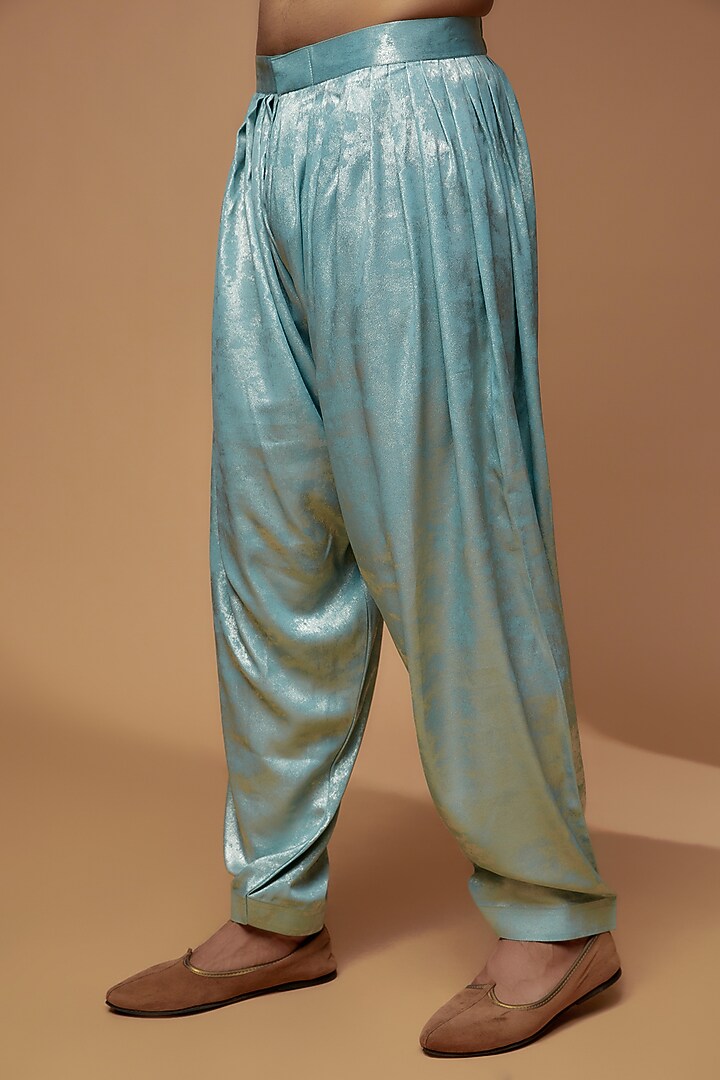 Powder Blue Dupion Embroidered & Printed Kurta Set by Dapper & Dare at Pernia's Pop Up Shop