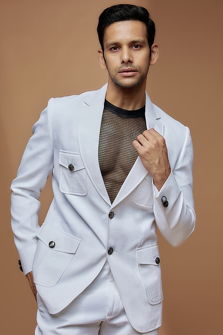 White Linen Blazer Set by Dapper & Dare at Pernia's Pop Up Shop