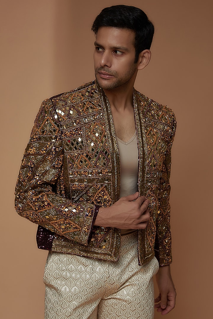Gold Sequins Georgette Embroidered Indo-Western Set by Dapper & Dare at Pernia's Pop Up Shop