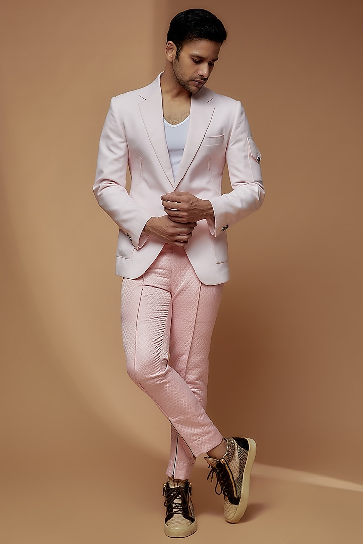 Light Pink Linen Cotton Blend Blazer Set by Dapper & Dare