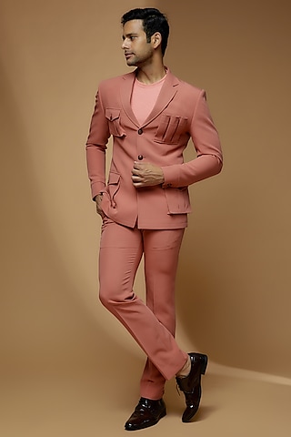 Dusty Peach Banana Crepe Blazer Set by Dapper & Dare