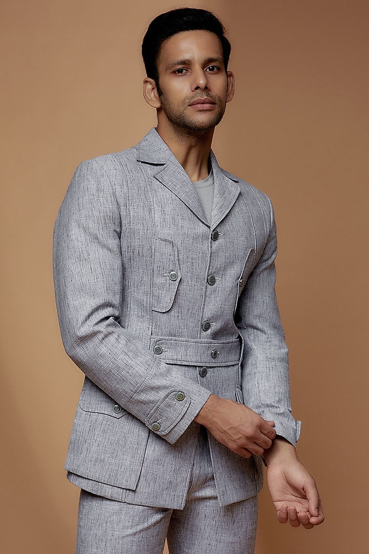 Grey Linen Blazer Set by Dapper & Dare at Pernia's Pop Up Shop