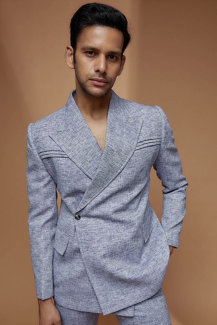 Light Blue Linen Blazer Set by Dapper & Dare at Pernia's Pop Up Shop