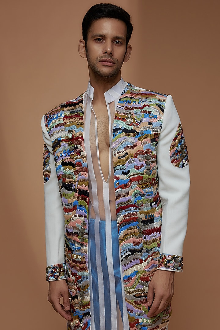Multi-Colored Georgette Embroidered Indo-Western Set by Dapper & Dare at Pernia's Pop Up Shop