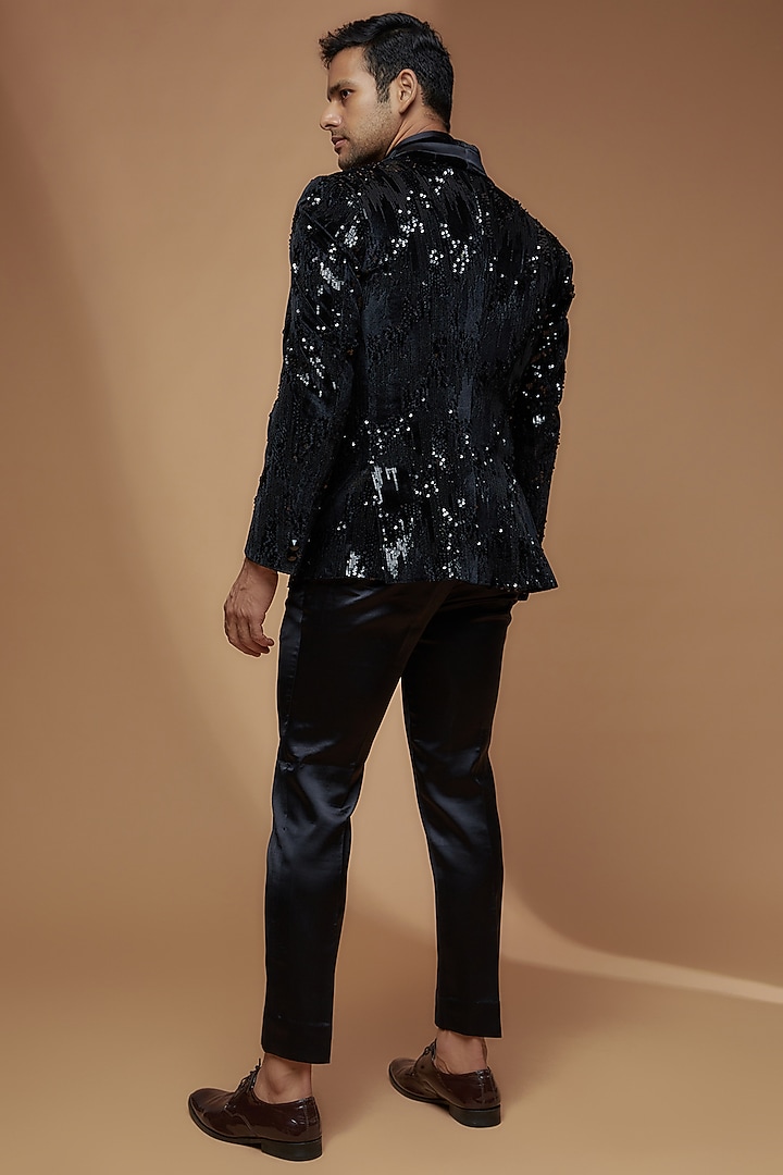 Black Velvet Embroidered Blazer Set by Dapper & Dare at Pernia's Pop Up Shop
