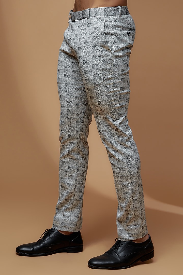 Grey Denim Jacquard Printed Blazer Set by Dapper & Dare at Pernia's Pop Up Shop
