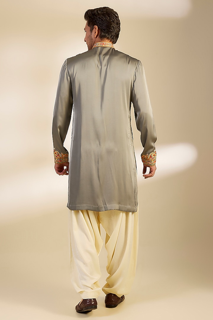 Multi-Colored Satin Kashmiri Hand Embroidered Kurta Set by Dapper & Dare at Pernia's Pop Up Shop