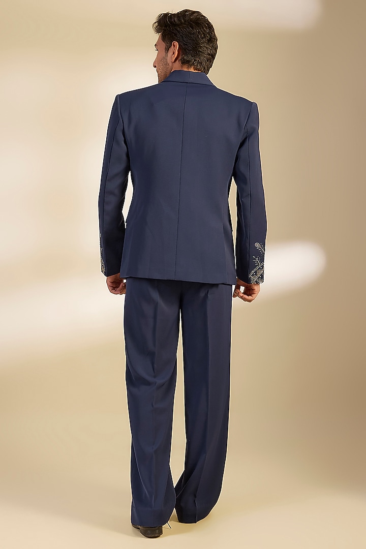 Navy Japanese Twill Sequins Embroidered Tuxedo Set by Dapper & Dare at Pernia's Pop Up Shop