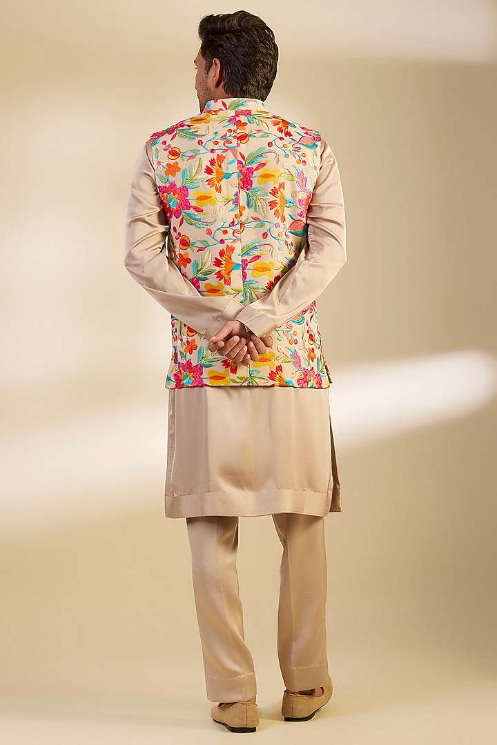 Multi-Colored Georgette Floral Printed & Embroidered Bundi Jacket Set by Dapper & Dare at Pernia's Pop Up Shop