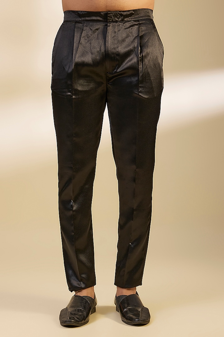 Black Dupion Silk Salli Embroidered Kurta Set by Dapper & Dare at Pernia's Pop Up Shop