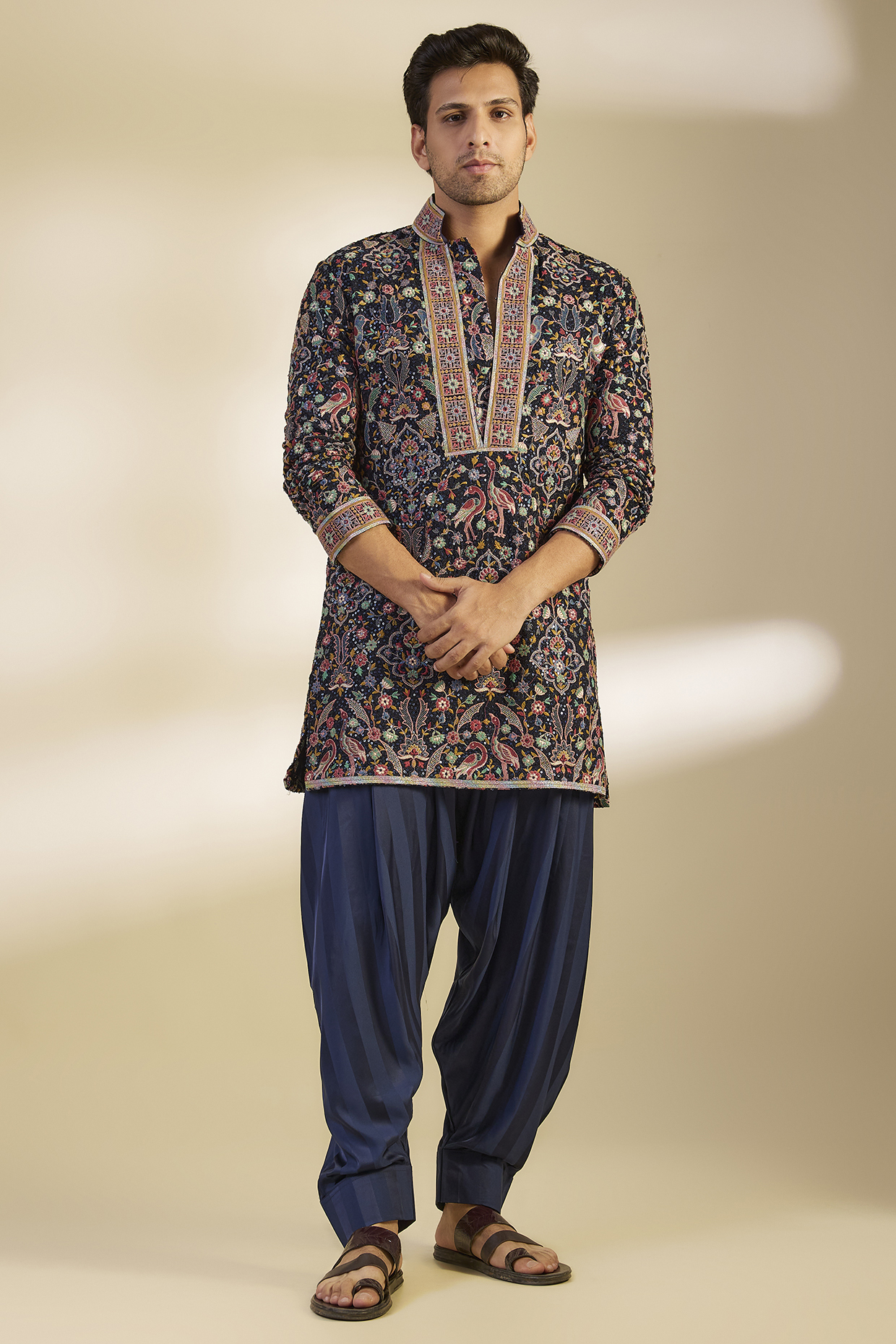 Midnight Blue Georgette Embroidered Kurta Set by Dapper & Dare