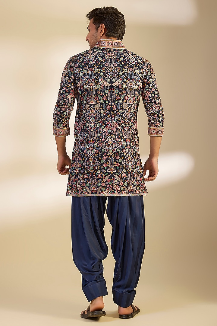 Midnight Blue Georgette Embroidered Kurta Set by Dapper & Dare at Pernia's Pop Up Shop