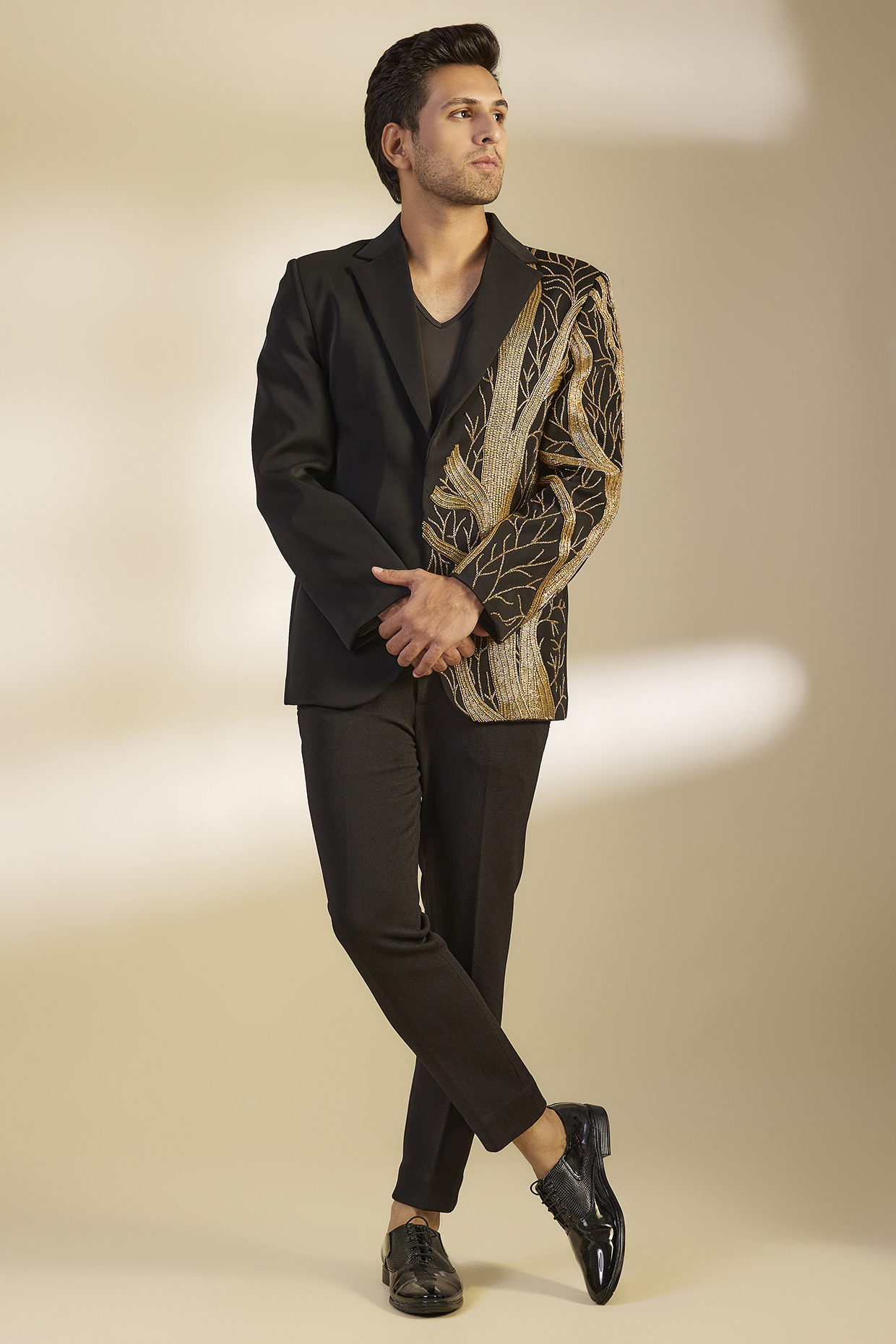 Black Japanese Twill Thread Embroidered Blazer Set by Dapper & Dare