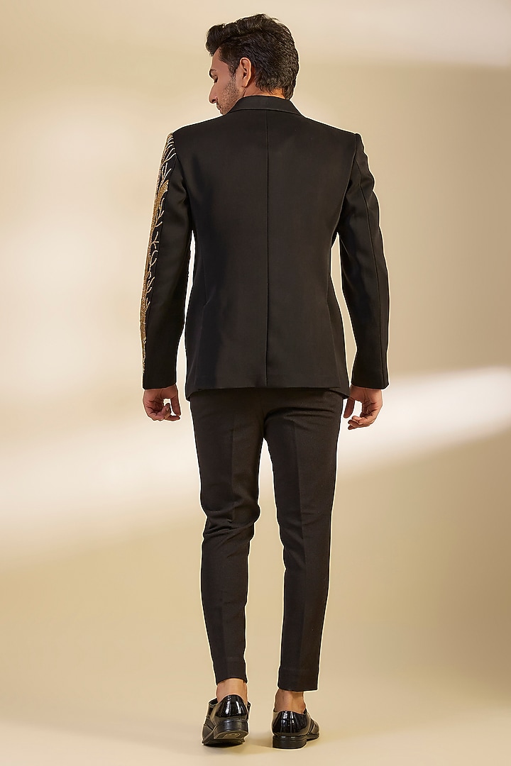 Black Japanese Twill Thread Embroidered Blazer Set by Dapper & Dare at Pernia's Pop Up Shop