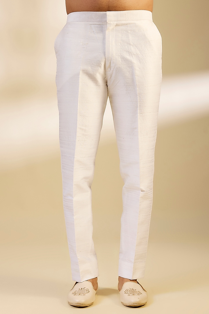Ivory Raw Silk Floral Embroidered Nehru Jacket Set by Dapper & Dare at Pernia's Pop Up Shop