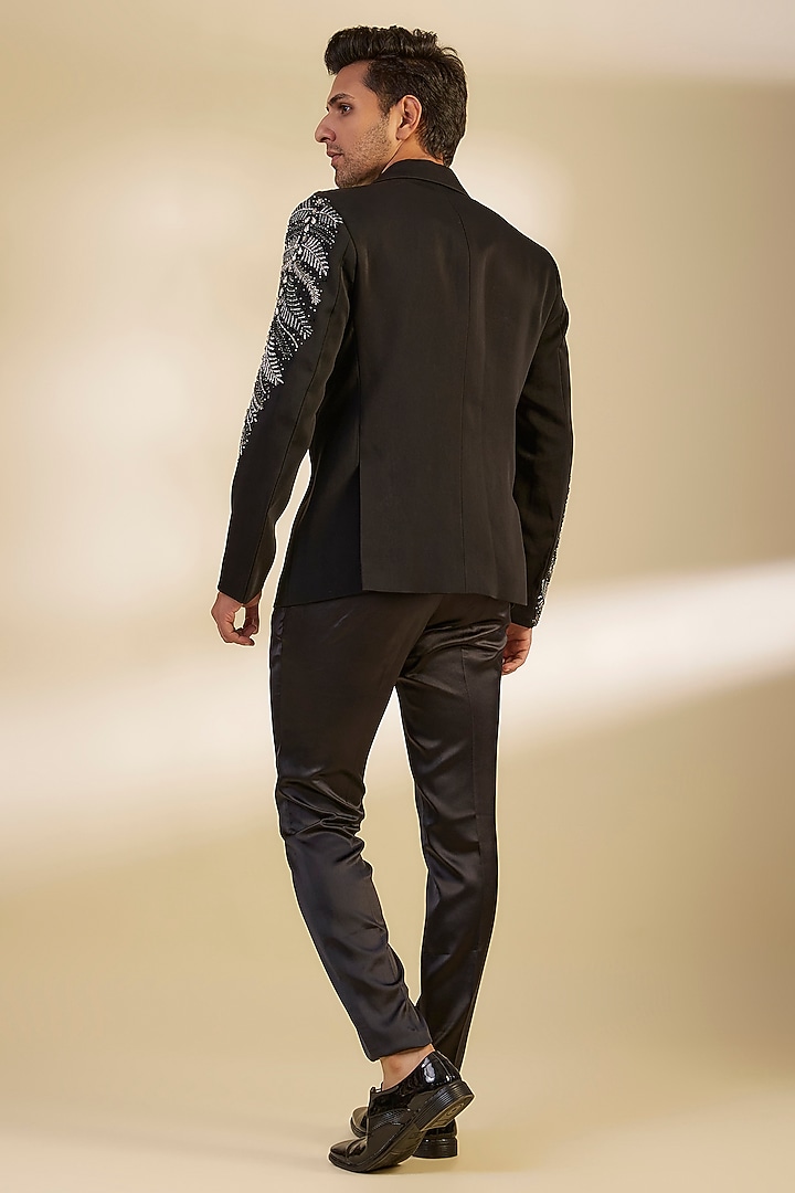 Black Japanese Twill Swarovski Embroidered Tuxedo Set by Dapper & Dare at Pernia's Pop Up Shop