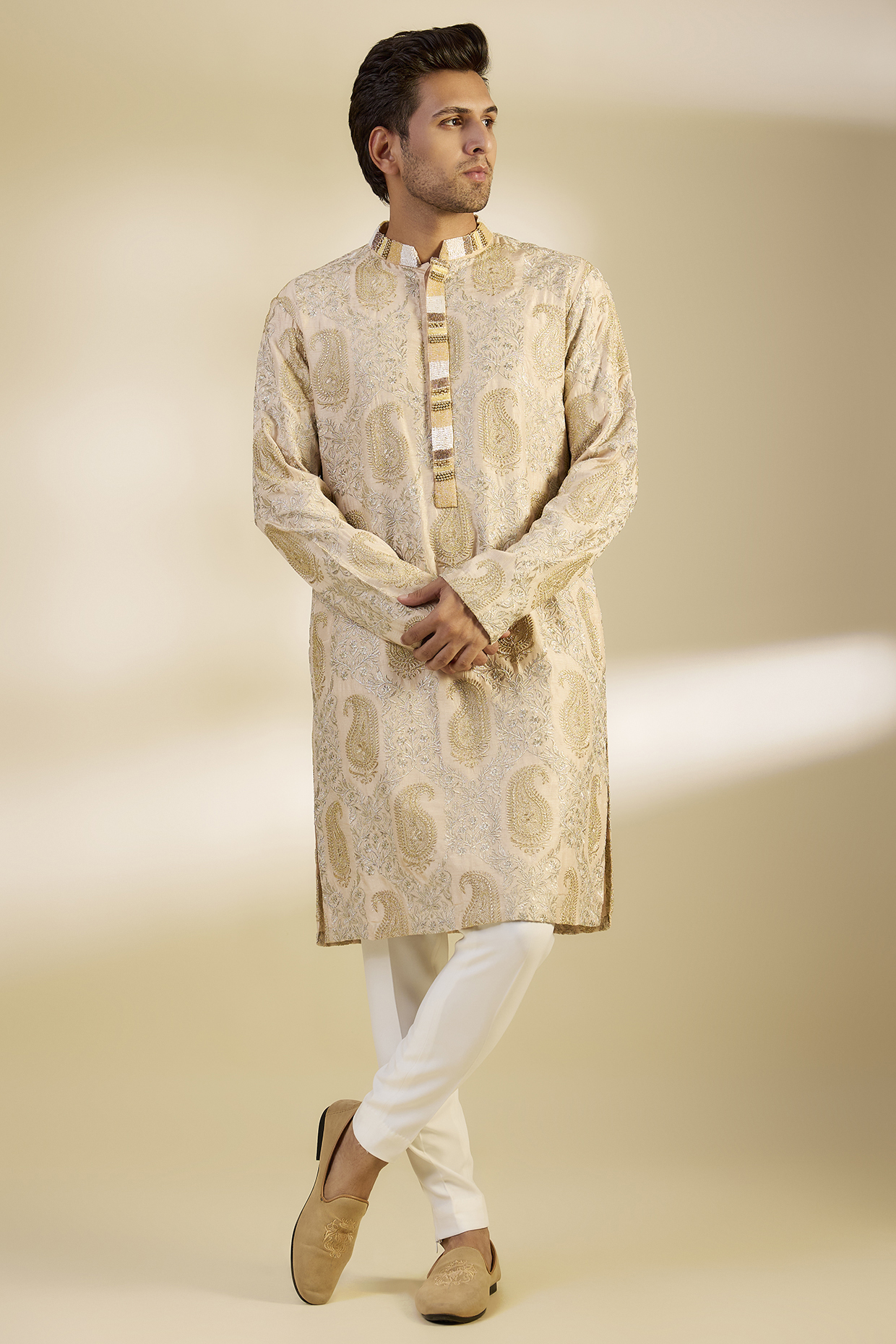 Yellow Georgette Printed & Embroidered Kurta Set by Dapper & Dare