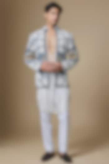 Blue Japanese Twill Floral Beadwork Jacket Set by Dapper & Dare at Pernia's Pop Up Shop